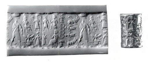 Cylinder seal and modern impression: human figures and demons