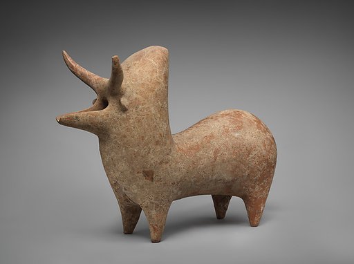 Spouted vessel in the shape of a zebu