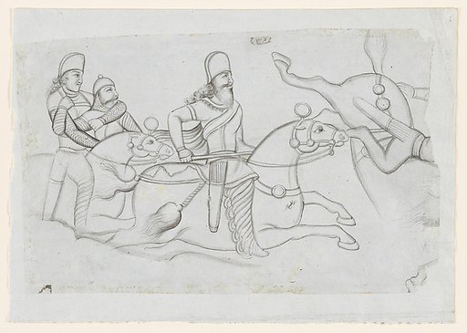 Drawing of Sasanian rock relief: battle of Ardashir I (r. A.D. 224-241) at Firuzabad, southern Iran