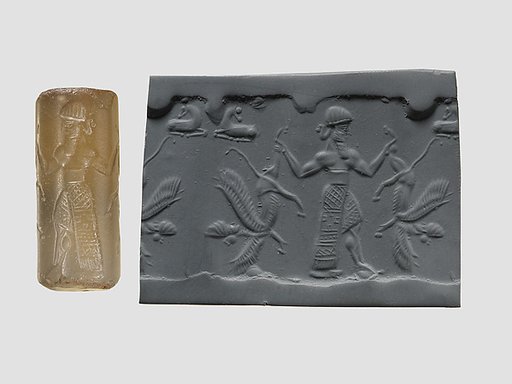 Cylinder seal with three-figure contest scene