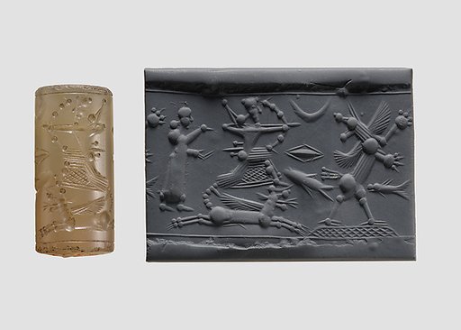 Cylinder seal with mythological contest scene