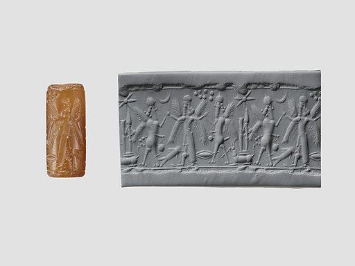 Cylinder seal with three-figure contest scene