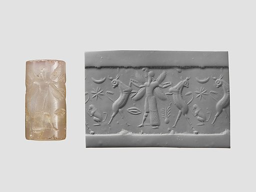 Cylinder seal with three-figure contest scene