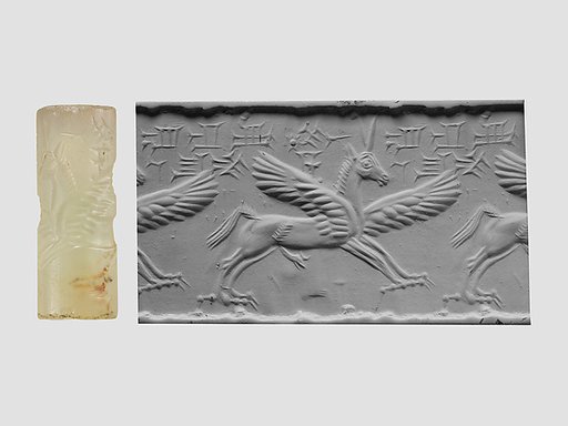 Cylinder seal and modern impression: winged horse with claws and horns