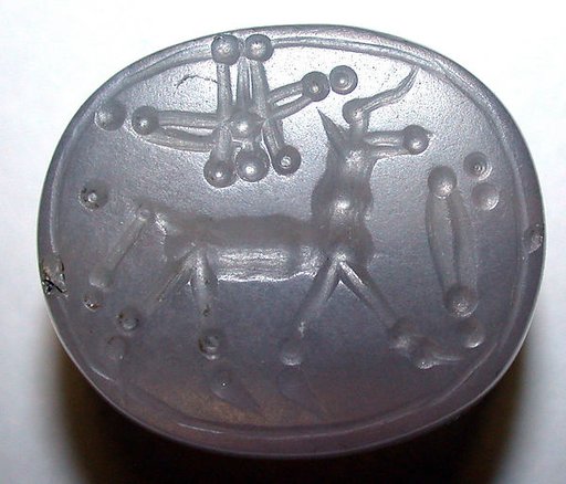 Stamp seal (scaraboid) with animal and divine symbols