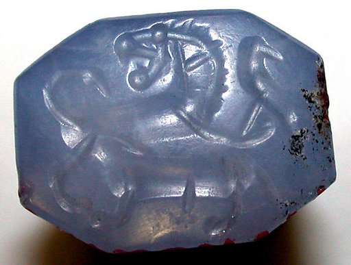Stamp seal (octagonal pyramid) with animal contest