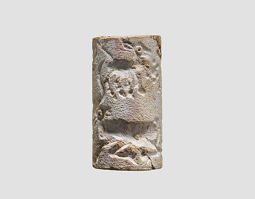 Cylinder seal and modern impression: two horned animals, rosettes