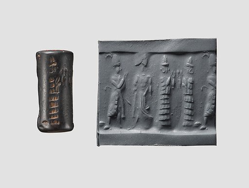 Cylinder seal and modern impression: suppliant goddesses and worshipers