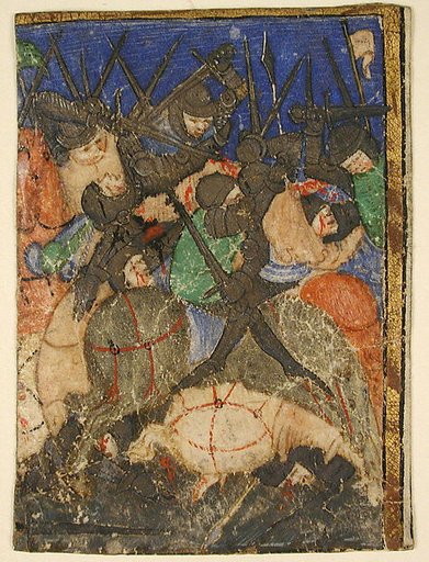 Manuscript Cutting Showing a Scene from Hebrew Scripture, Perhaps the Life of King David (?)