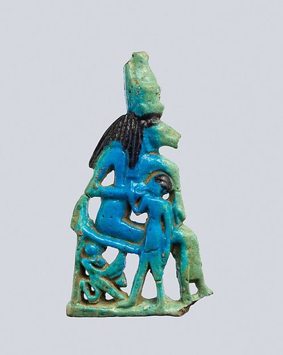 Lion-headed goddess suckling the king