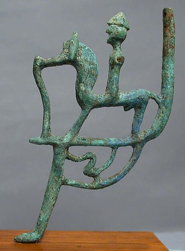 Bronze leg of a cauldron with horseman and bird