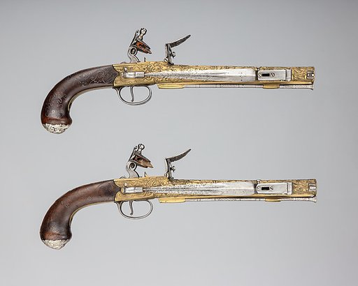 Pair of Flintlock Box-Lock Pistols with Bayonets