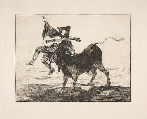 'Barbarous Entertainment', a blind guitarist on the horns of a bull