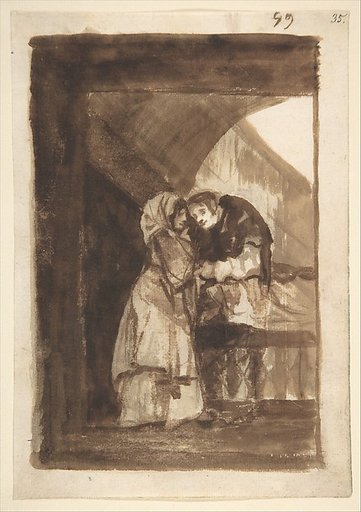 A woman talking to a priest in a covered archway; folio 59 from the "Images of Spain" Album (F)