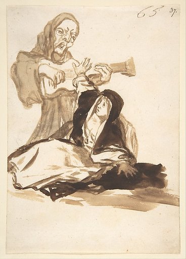 A nun frightened by a ghost playing a guitar; page 65 from the "Images of Spain" Album (F)