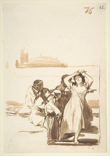 A woman pulling at her hair accompanied by a group of figures; page 76 from the "Images of Spain" Album (F)