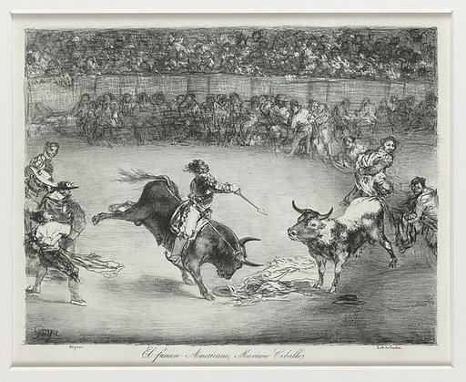 Mariano Ceballos riding a bull, from the 'Bulls of Bordeaux'