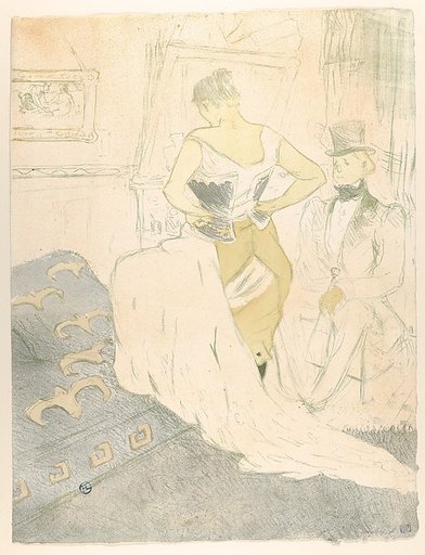 Fastening a Corset – A Passing Conquest, from "Elles"