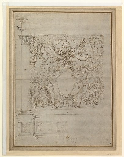 A Tabernacle Containing a Papal Escutcheon Supported by Angels