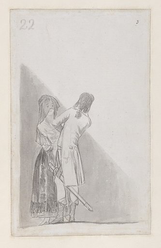 Maja and an officer; folio 22 (verso) from the Madrid Album "B"
