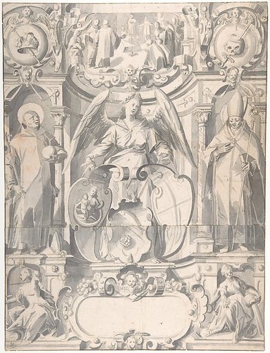 Design for a Stained Glass Window or  Frontispiece with the Arms of a Cleric
