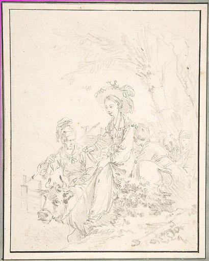 Peasant Girl Riding an Ox with Companions