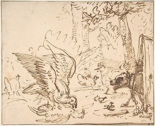 Barnyard Scene: two birds fighting (recto)
Studies of Birds(verso)