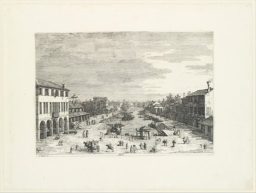 View of Mestre, an inn at left and other various buildings lining the canal, from "Views" (Vedute altre prese da i luoghi altre ideate da Antonio Canal)