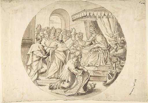 A Pope Recieving a Saint