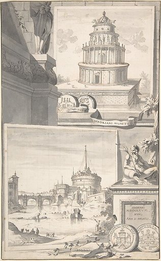 Reconstruction of the Mausoleum of Hadrian (above) and a View of the Castel S. Angelo (below)