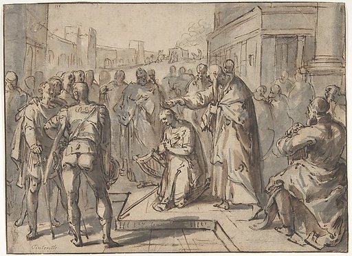 Samuel Annointing David (recto); Sketch of two figures (verso)