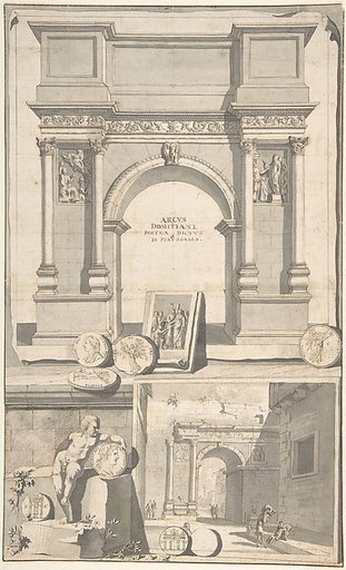 A Reconstruction of the Arch of Domitian (above) and View the Ruins (below)