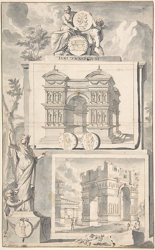 A Reconstruction of the Temple of Janus (above) and a View of the Ruins (below)