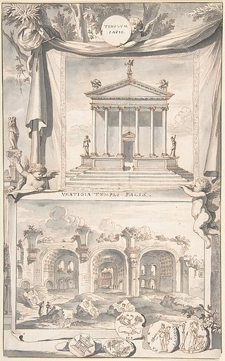 A Reconstruction of the Templum Pacis (above) and a View of the Ruins (below)