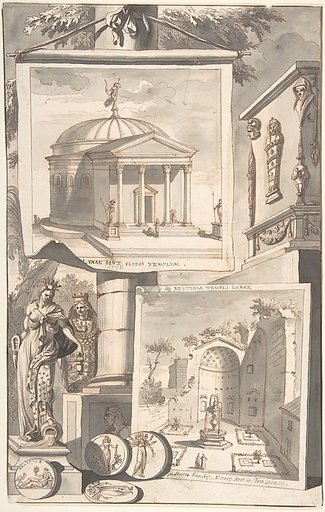 A Reconstruction of the Templum Isis (above) and a View of the Ruins (below)