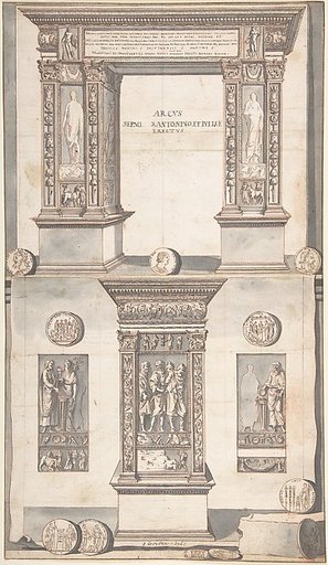 Arch of Septimius Severus, Frontal Elevation (above) and Side View (below)