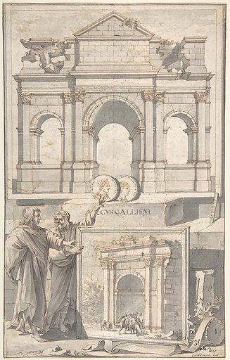 A Reconstruction of the Arch of Gallienus (above) and a View of the Ruins (below)