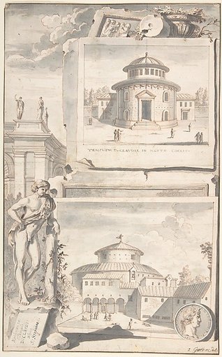 A Reconstruction of the Temple of Divus Claudius in Monte Coelio (above) and a View of the Ruins (below)