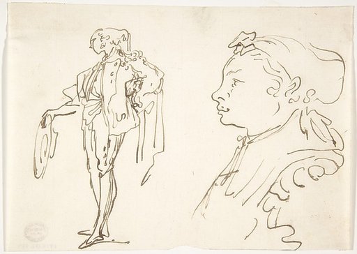 Studies of a standing man holding a hat and a girl in profile