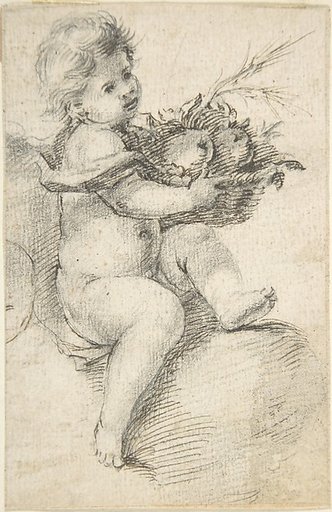 Seated Putto Holding a Basket of Fruit