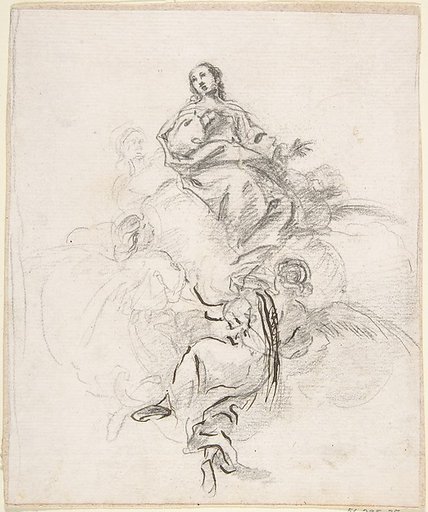 Virgin of the Immaculate Conception Seated on Clouds, Supported by Four Angels