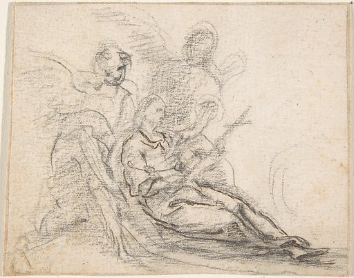 Reclining Figure of Saint Holding Cross, Supported by Two Angels (Death of the Magdalene?)