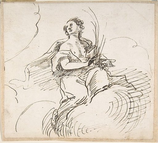 Angel with Palm Seated on Clouds