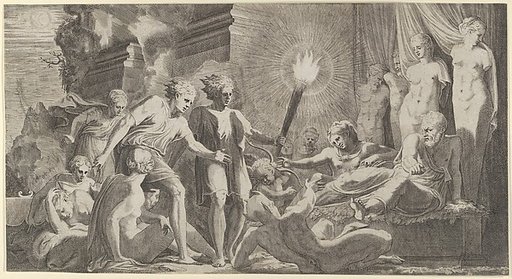 Hercules surprising Fanus who mistook him for Omphale