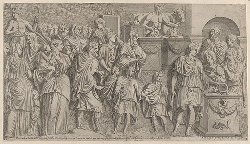 A Sacrifice, copied from a relief on Trajan's Column, from "Speculum Romanae Magnificentiae"