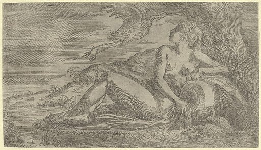 Nymph Watching a Heron Flying Away