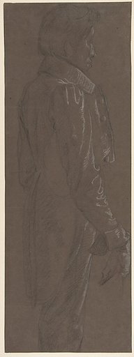 Standing Gentleman, three-quarter length profile facing right