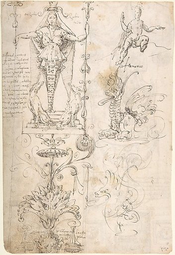 Female Term, seated figure, and fantastical creature (recto); Satyr and study of a woman and child (verso)