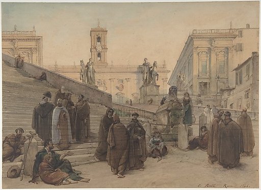 The Campidoglio seen from the Staircase of the Church of the Aracoeli, Rome, at Sunset