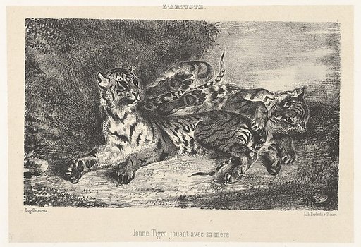 Young Tiger Playing with Its Mother, from "L'Artiste"